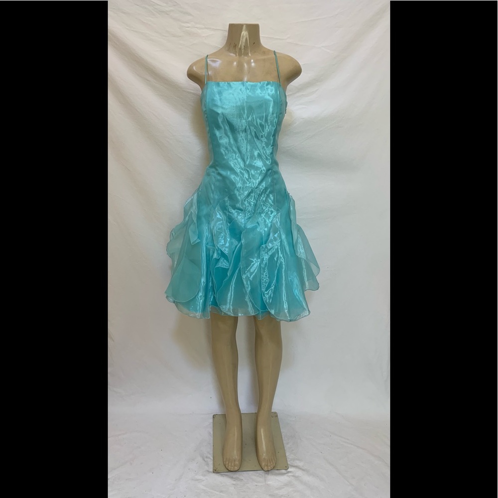 VTG Jessica McClintock Aqua Blue Ruffled Dress